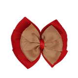 School uniform hair accessories Double Bella Bow 10cm - Red Base & Centre Ribbon Natural - Pinkberry Kisses