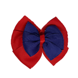 School uniform hair accessories Double Bella Bow 10cm - Red Base & Centre Ribbon navy Blue - Pinkberry Kisses