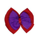 School uniform hair accessories Double Bella Bow 10cm - Red Base & Centre Ribbon Purple - Pinkberry Kisses