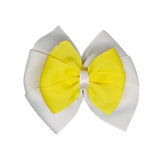 School uniform hair accessories Double Bella Hair Bow 10cm - White Base & Centre Ribbon Lemon Yellow - Pinkberry Kisses