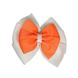 School uniform hair accessories Double Bella Hair Bow 10cm - White Base & Centre Ribbon Neon Orange - Pinkberry Kisses