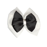 School uniform hair accessories Double Bella Hair Bow 10cm - White Base & Centre Ribbon Black - Pinkberry Kisses