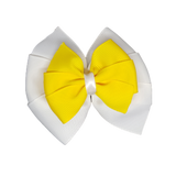 School uniform hair accessories Double Bella Hair Bow 10cm - White Base & Centre Ribbon Daffodil Yellow - Pinkberry Kisses