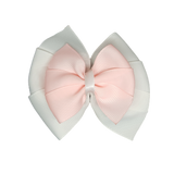 School uniform hair accessories Double Bella Hair Bow 10cm - White Base & Centre Ribbon Light Pink - Pinkberry Kisses