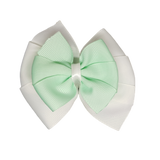 School uniform hair accessories Double Bella Hair Bow 10cm - White Base & Centre Ribbon Mint Green - Pinkberry Kisses