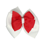 School uniform hair accessories Double Bella Hair Bow 10cm - White Base & Centre Ribbon Red - Pinkberry Kisses