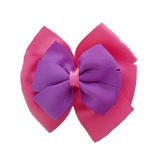School uniform hair accessories Double Bella Bow 10cm School Non Slip Hair Clip - Pinkberry Kisses Hot Pink Base & Centre Ribbon Grape 