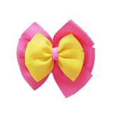 School uniform hair accessories Double Bella Bow 10cm School Non Slip Hair Clip - Pinkberry Kisses Hot Pink Base & Centre Ribbon Lemon yellow 