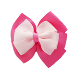 fSchool uniform hair accessories Double Bella Bow 10cm School Non Slip Hair Clip - Pinkberry Kisses Hot Pink Base & Centre Ribbon Light Pink 
