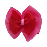 School uniform hair accessories Double Bella Bow 10cm School Non Slip Hair Clip - Pinkberry Kisses Hot Pink Base & Centre Ribbon Red