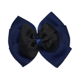 School uniform hair accessories Double Bella Bow 10cm - Navy Blue Base & Centre Ribbon Black - Pinkberry Kisses