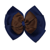 School uniform hair accessories Double Bella Bow 10cm - Navy Blue Base & Centre Ribbon Brown - Pinkberry Kisses