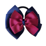 School uniform hair accessories Double Bella Bow 10cm - Navy Blue Base & Centre Ribbon Burgundy Hair Tie- Pinkberry Kisses