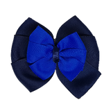School uniform hair accessories Double Bella Bow 10cm - Navy Blue Base & Centre Ribbon Electric Blue - Pinkberry Kisses