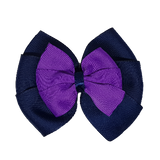 School uniform hair accessories Double Bella Bow 10cm - Navy Blue Base & Centre Ribbon - Pinkberry Kisses