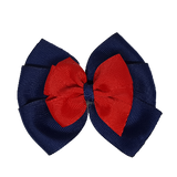 School uniform hair accessories Double Bella Bow 10cm - Navy Blue Base & Centre Ribbon Red- Pinkberry Kisses