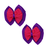 chool Hair accessories Double Bella Bow 10cm Hair Clip Pair Non Slip Hair Bows Pinkberry Kisses Purple Base & Centre Ribbon Shocking Pink 
