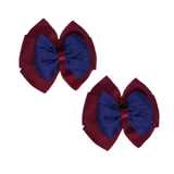 School Hair accessories Double Bella Bow 10cm Hair Clip Pair Non Slip Hair Bows School Uniform Pinkberry Kisses Burgundy Base & Centre Ribbon Navy Blue 