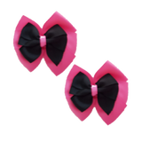 School uniform hair accessories Double Bella Bow 10cm School Non Slip Hair Clip - Pinkberry Kisses Pair of Hair Clips Hot Pink Base & Centre Ribbon Black