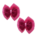 School uniform hair accessories Double Bella Bow 10cm School Non Slip Hair Clip - Pinkberry Kisses Pair of Hair Clips Hot Pink Base & Centre Ribbon Burgundy 
