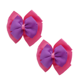 School uniform hair accessories Double Bella Bow 10cm School Non Slip Hair Clip - Pinkberry Kisses Pair of Hair Clips Hot Pink Base & Centre Ribbon Grape 