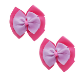 School uniform hair accessories Double Bella Bow 10cm School Non Slip Hair Clip - Pinkberry Kisses Pair of Hair Clips Hot Pink Base & Centre Ribbon Light Orchid 