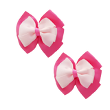 School uniform hair accessories Double Bella Bow 10cm School Non Slip Hair Clip - Pinkberry Kisses Pair of Hair Clips Hot Pink Base & Centre Ribbon Light Pink 