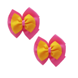 School uniform hair accessories Double Bella Bow 10cm School Non Slip Hair Clip - Pinkberry Kisses Pair of Hair Clips Hot Pink Base & Centre Ribbon Maize Yellow 
