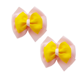 School uniform hair accessories Double Bella Bow 10cm School Non Slip Hair Clip - Pinkberry Kisses Pair of Hair Clips Light Pink Base & Centre Ribbon Daffodil yellow 
