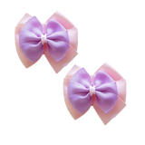 School uniform hair accessories Double Bella Bow 10cm School Non Slip Hair Clip - Pinkberry Kisses Pair of Hair Clips Light Pink Base & Centre Ribbon Light Orchid