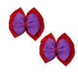 School Hair accessories Double Bella Bow 10cm Hair Clip Pair Non Slip Hair Bows Pinkberry Kisses Red Base & Centre Ribbon Grape
