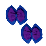 School Hair accessories Double Bella Bow 10cm Hair Clip Pair Non Slip Hair Bows Pinkberry Kisses Royal Blue Base & Centre Ribbon Purple 