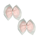 School Hair accessories Double Bella Bow 10cm Hair Clip Pair Non Slip Hair Bows Pinkberry Kisses White Base & Centre Ribbon Light Pink 
