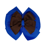 School uniform hair accessories Double Bella Bow 10cm - Royal Blue Base & Centre Ribbon Brown - Pinkberry Kisses