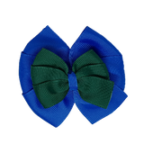 School uniform hair accessories Double Bella Bow 10cm - Royal Blue Base & Centre Ribbon Dark Green - Pinkberry Kisses