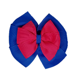 School uniform hair accessories Double Bella Bow 10cm - Royal Blue Base & Centre Ribbon Hot Pink - Pinkberry Kisses