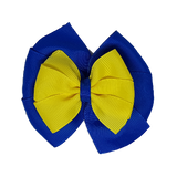 School uniform hair accessories Double Bella Hair Bow 10cm - Royal Blue Base & Centre Ribbon Lemon - Pinkberry Kisses