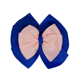 School uniform hair accessories Double Bella Hair Bow 10cm - Royal Blue Base & Centre Ribbon Light Pink - Pinkberry Kisses
