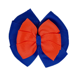 School uniform hair accessories Double Bella Hair Bow 10cm - Royal Blue Base & Centre Ribbon Neon Orange - Pinkberry Kisses