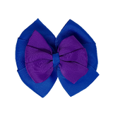School uniform hair accessories Double Bella Hair Bow 10cm - Royal Blue Base & Centre Ribbon Purple - Pinkberry Kisses