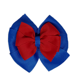 School uniform hair accessories Double Bella Hair Bow 10cm - Royal Blue Base & Centre Ribbon Red - Pinkberry Kisses