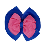 School uniform hair accessories Double Bella Hair Bow 10cm - Royal Blue Base & Centre Ribbon Shocking Pink - Pinkberry Kisses