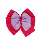 School uniform hair accessories Double Bella Bow 10cm School Non Slip Hair Clip - Pinkberry Kisses Shocking Pink Base & Centre Ribbon Light Orchid 