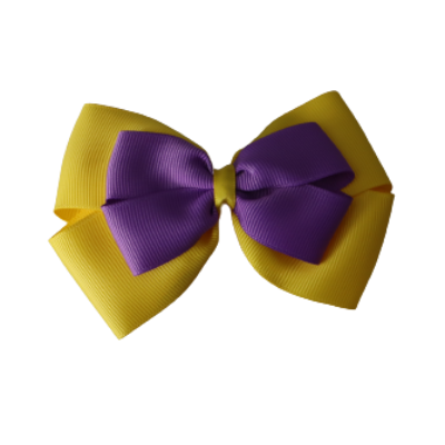 School uniform hair accessories Double Cherish Bow Non Slip Hair Clip Hair Bow Hair Tie - Daffodil Yellow Base & Centre Ribbon 11cm Pinkberry Kisses Daffodil Yellow Grape