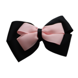 School uniform hair accessories Double Cherish Bow 11cm Non Slip Hair Clip School Hair Bow Black Base & Centre Ribbon Pinkberry Kisses Light Pink 
