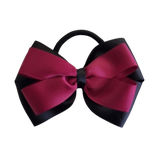 School uniform hair accessories Double Cherish Bow 9cm - Black Base & Centre Ribbon Burgundy - Pinkberry Kisses non Slip Hair Clip Hair Tie