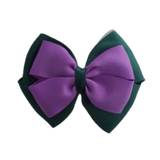 School uniform hair accessories Double Cherish Bow 11cm - Hunter Green Base & Centre Ribbon Grape - Pinkberry Kisses Non Slip Hair Clip Hair Tie