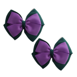 School uniform hair accessories Double Cherish Bow 11cm - Hunter Green Base & Centre Ribbon Grape Pair - Pinkberry Kisses Non Slip Hair Clip Hair Tie