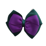 School uniform hair accessories Double Cherish Bow 11cm - Hunter Green Base & Centre Ribbon Purple - Pinkberry Kisses Non Slip Hair Clip Hair Tie