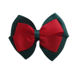School uniform hair accessories Double Cherish Bow 11cm - Hunter Green Base & Centre Ribbon Red - Pinkberry Kisses Non Slip Hair Clip Hair Tie